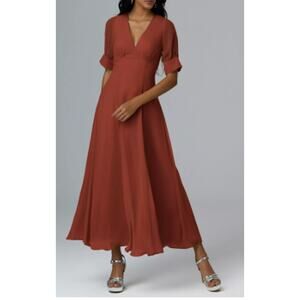 AW BRIDAL 10 L rust red chiffon Sapphire bridesmaid party maxi dress NEW b53